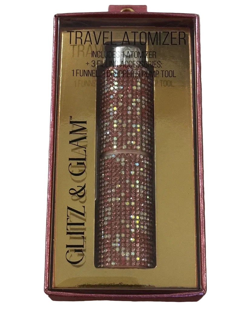 GLITZ & GLAM Travel Perfume Spray Atomizer Keychain PINK& Silver blinged Rhinestone