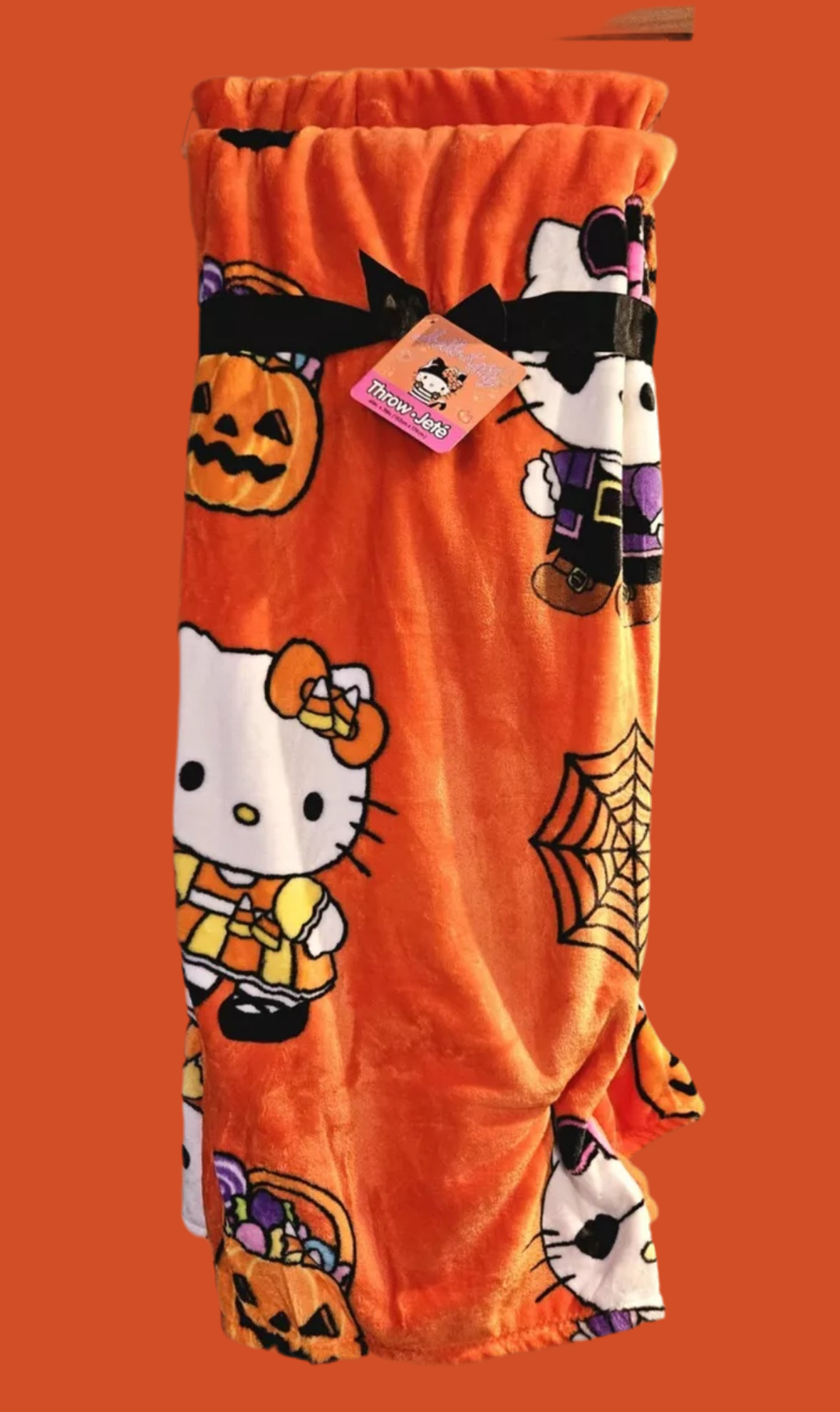 Hello Kitty Halloween Pirate Candy Corn Spiderwebs 60x70" Plush Orange Blanket