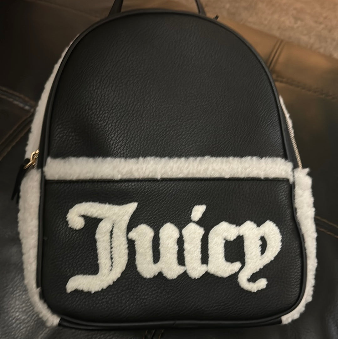 Juicy Couture Sherpa Backpack Purse Bag in Black & White