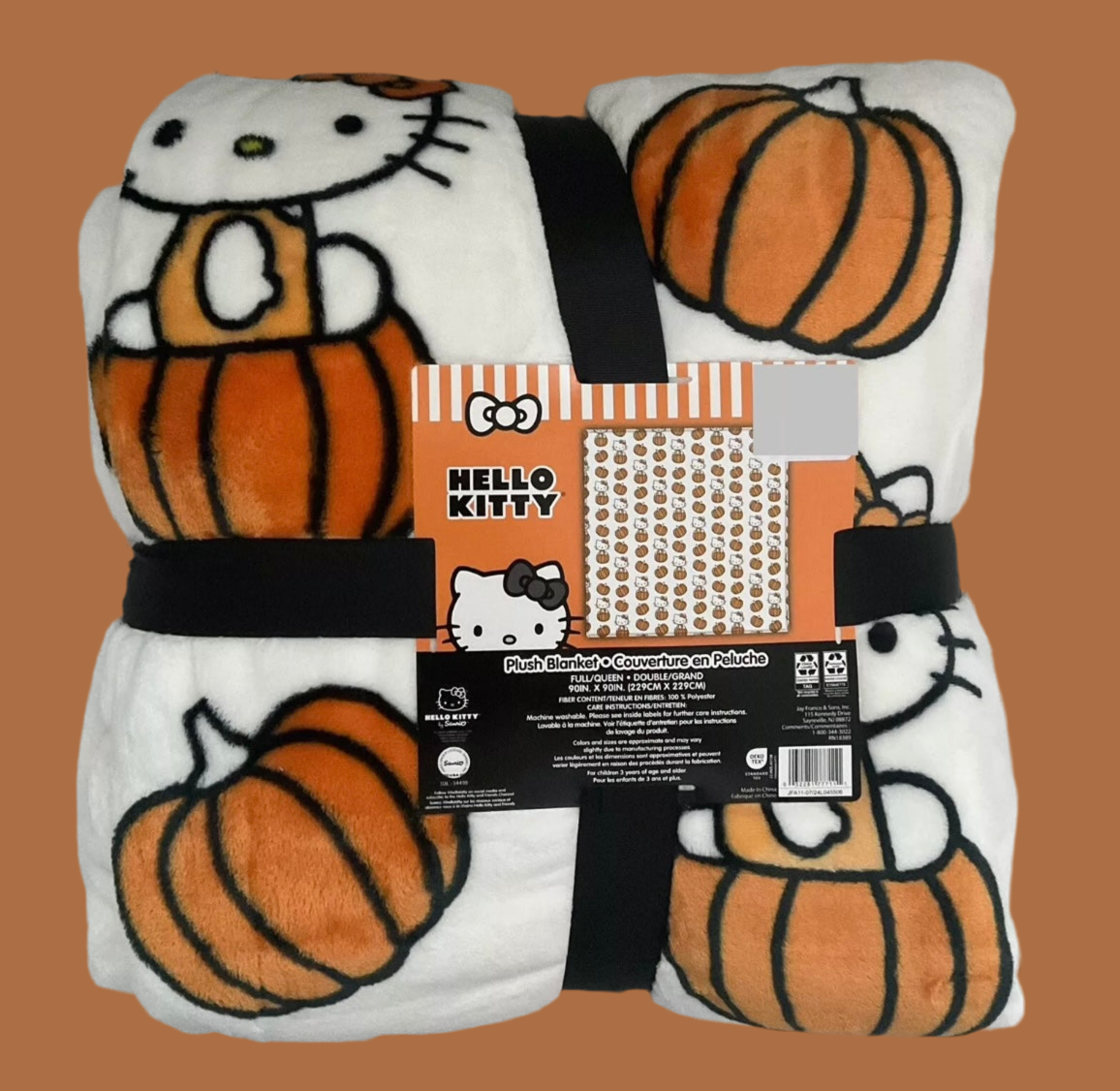 Sanrio Hello Kitty Blanket Full/Queen Halloween Fall White Pumpkin 90’x90’