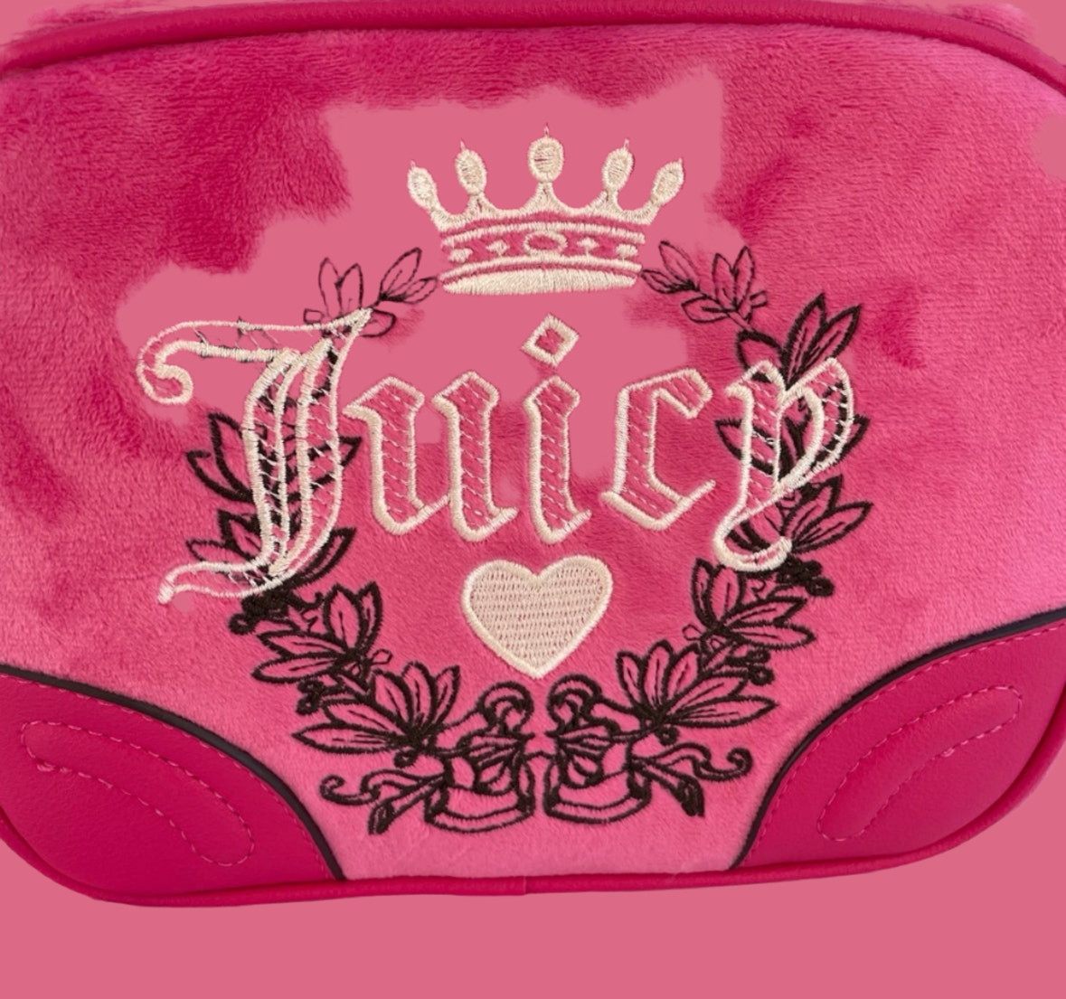 Juicy Couture Heritage Crossbody Velour Shoulder Bag Pink Flash Embroidery Purse