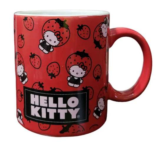 Sanrio Hello Kitty Red and Black with Strawberries 16 OZ Ceramic Kawaii Mug