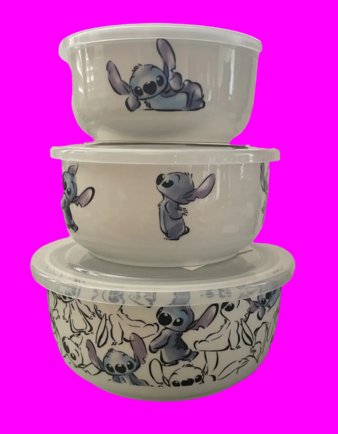 Disney LILO & Stitch Ceramic Food Storage Bowls Containers Vented Lids Set Of 3