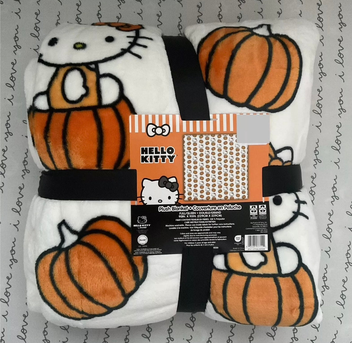 Sanrio Hello Kitty Blanket Full/Queen Halloween Fall White Pumpkin 90’x90’