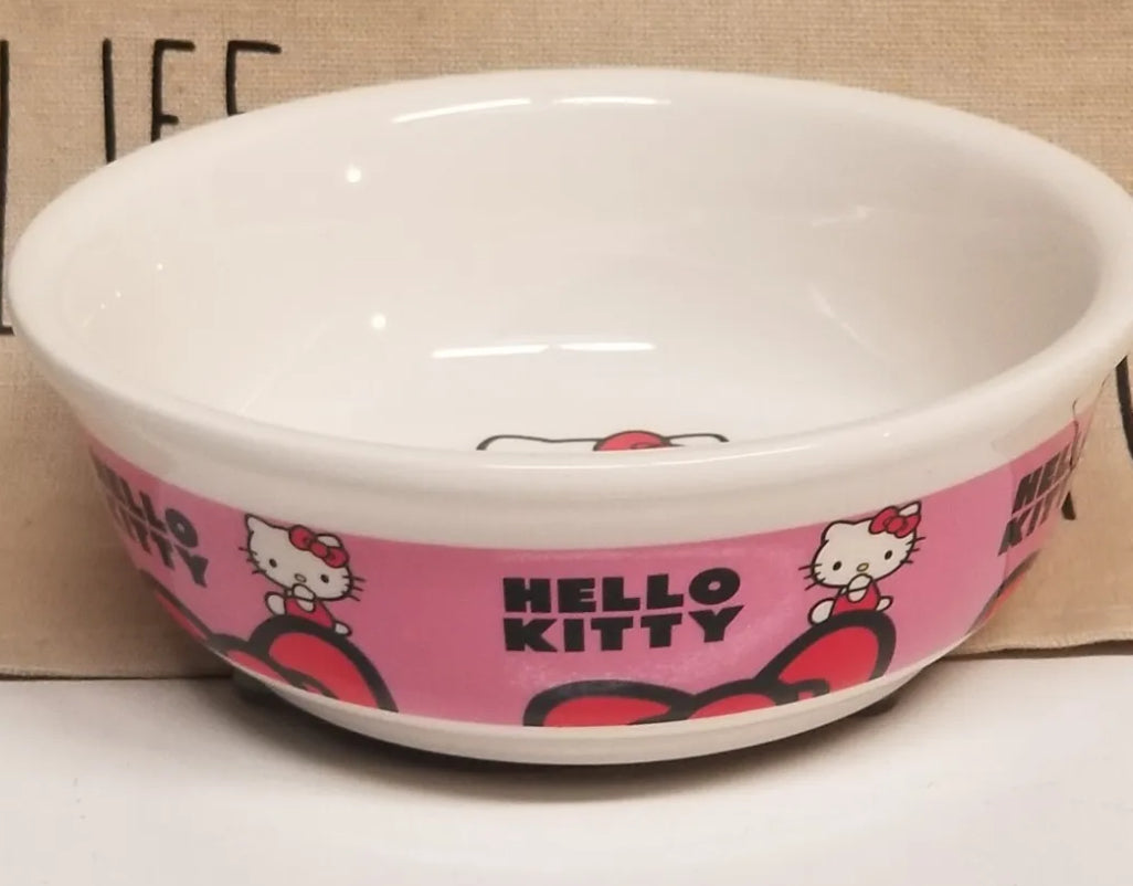 Hello Kitty Pet Bowl, Ceramic Bowl, Cute Design, Footed Bottom, Pink