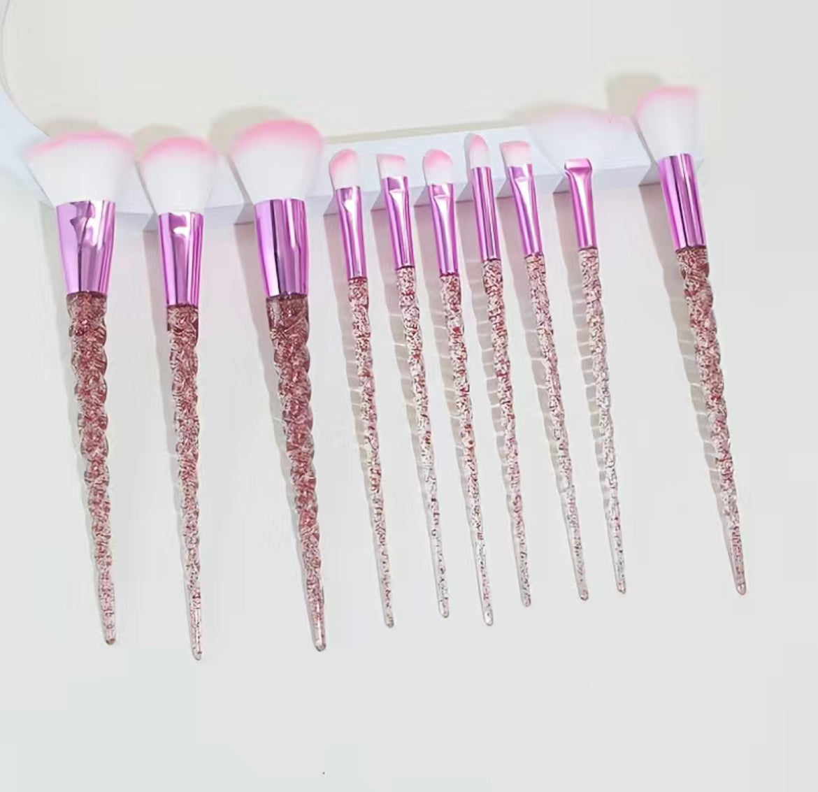 10Pcs Pro Makeup Brush Set-Pink Crystal