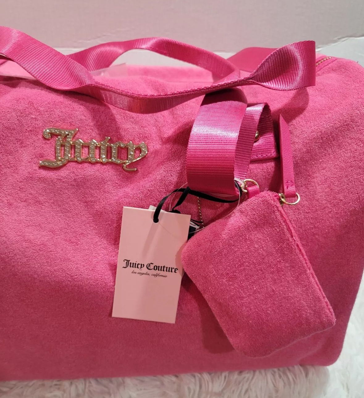 JUICY COUTURE  Pink Flash Terrycloth Weekender Duffle Bag Large