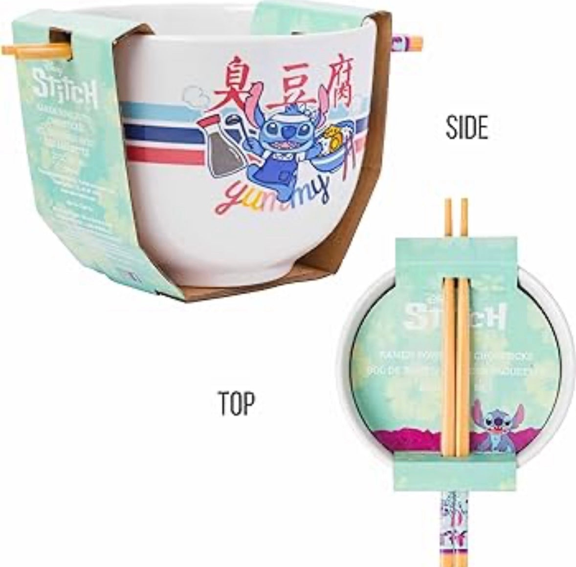 Disney Lilo and Stitch Ceramic Ramen Bowl With Chopsticks 20oz