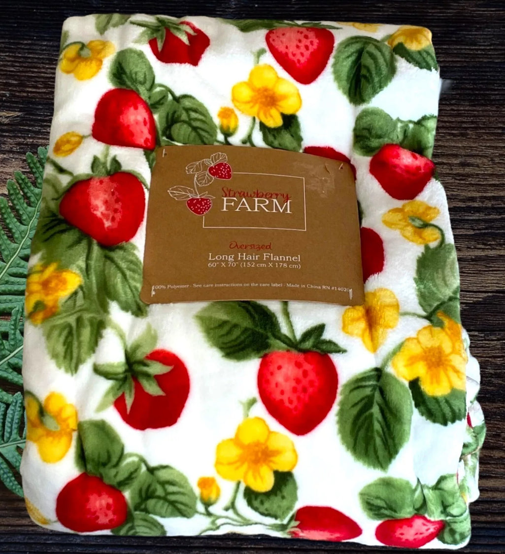 Strawberry Farm Oversize Long Hair Flannel Throw/Blanket 60" x 70"