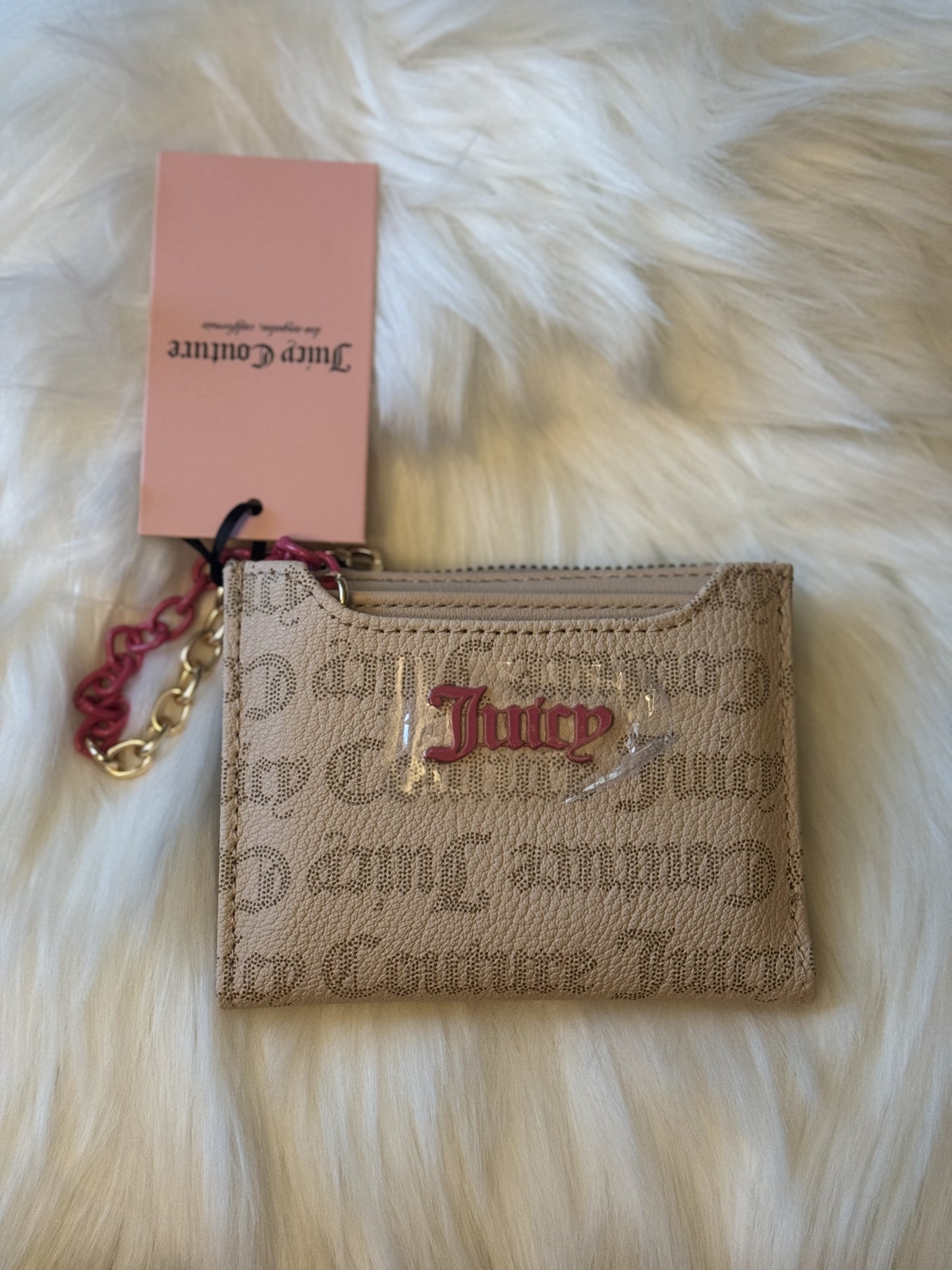 Juicy Couture Wallet w/ Pullout Card Case Cant Tame Her Bifold - Beige Sandstone