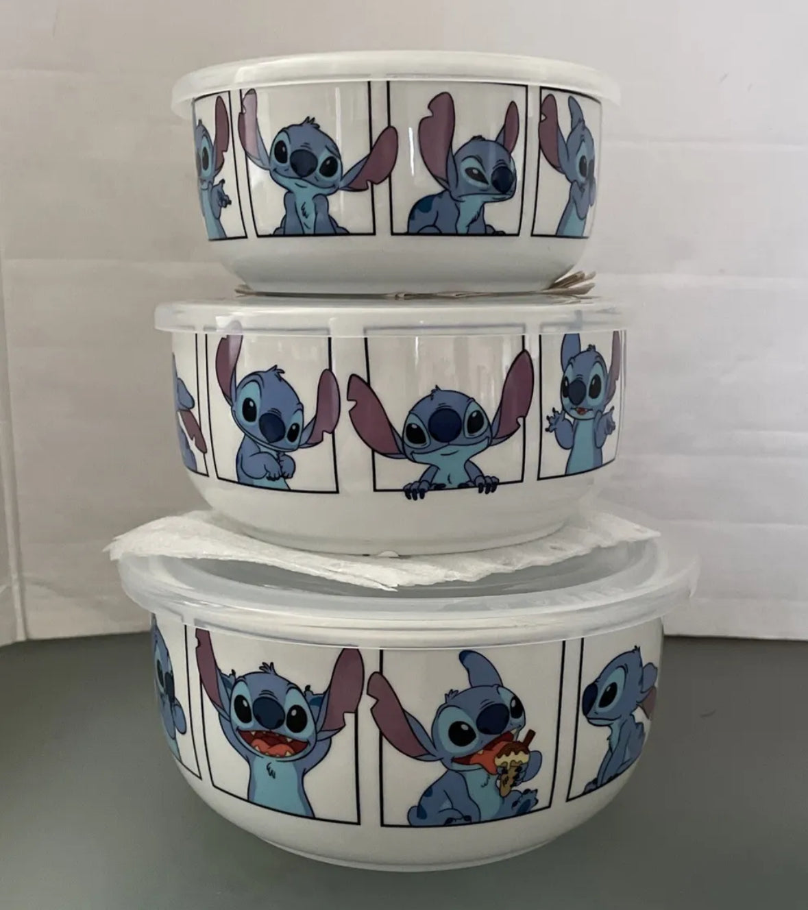 Disney Lilo & Stitch Ceramic Food Storage Bowls Containers Vented Lids Set Of 3