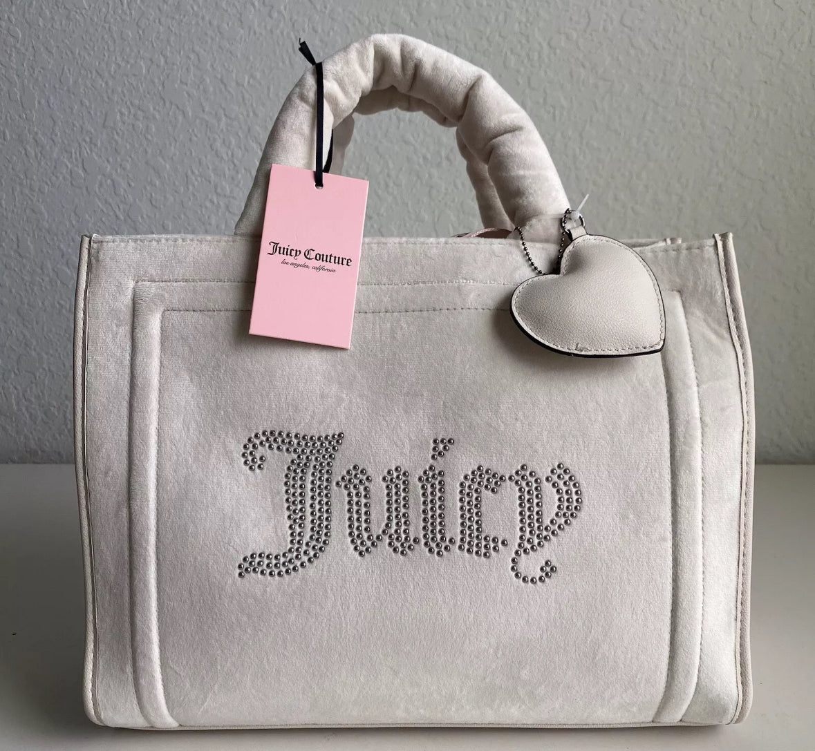 Juicy Couture Velour Angel Extra Spender Tote Bag Purse White Large