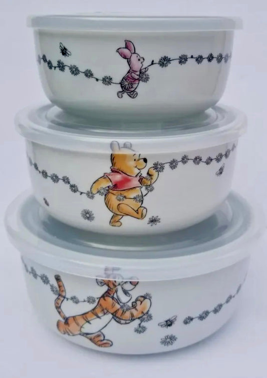 Disney Winnie Pooh Daisy Chain Food Container Bowls Ceramic Set of 3 LG M S