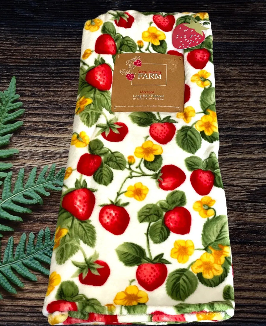 Strawberry Farm Oversize Long Hair Flannel Throw/Blanket 60" x 70"