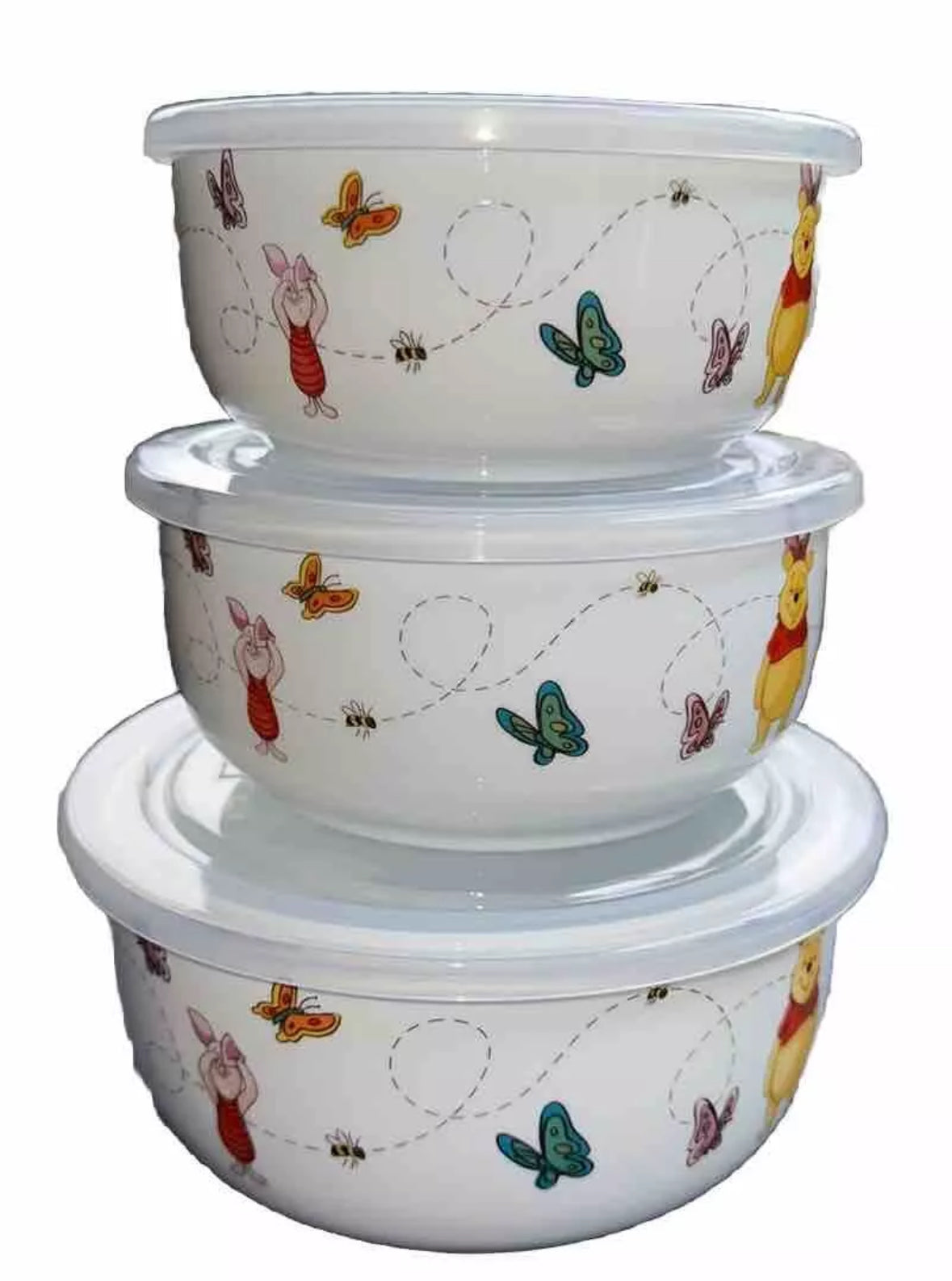 Disney  Winnie the Pooh Ceramic Food Storage Bowls Containers Vented Lids Set Of 2