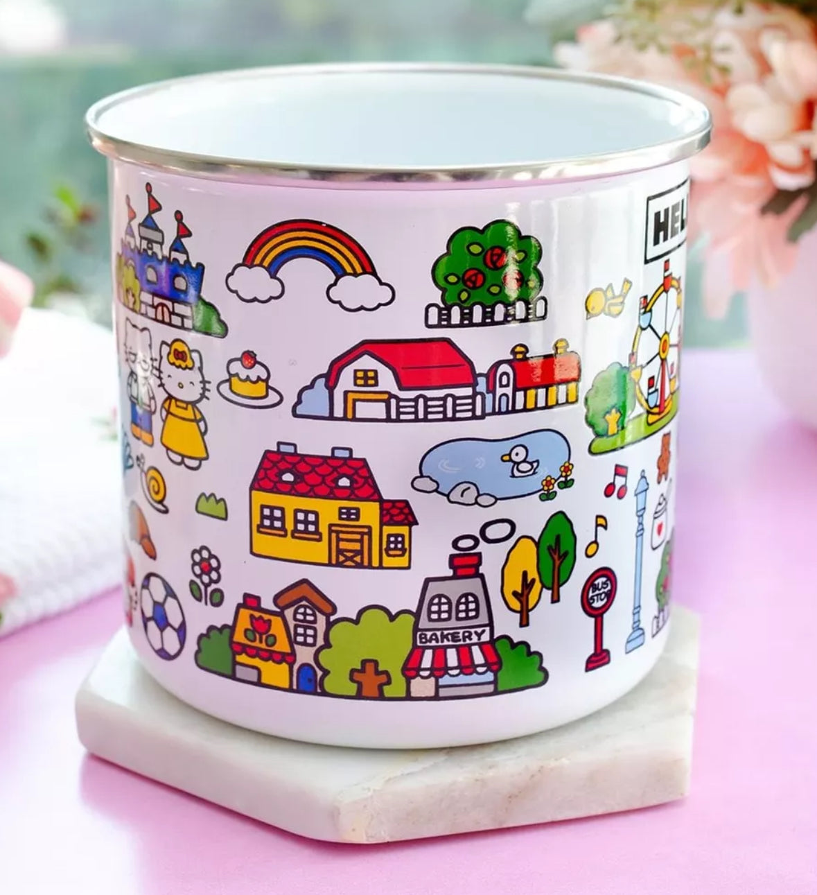 Sanrio Hello Kitty Destination Town Enamel Camper Mug | Holds 21 Ounces