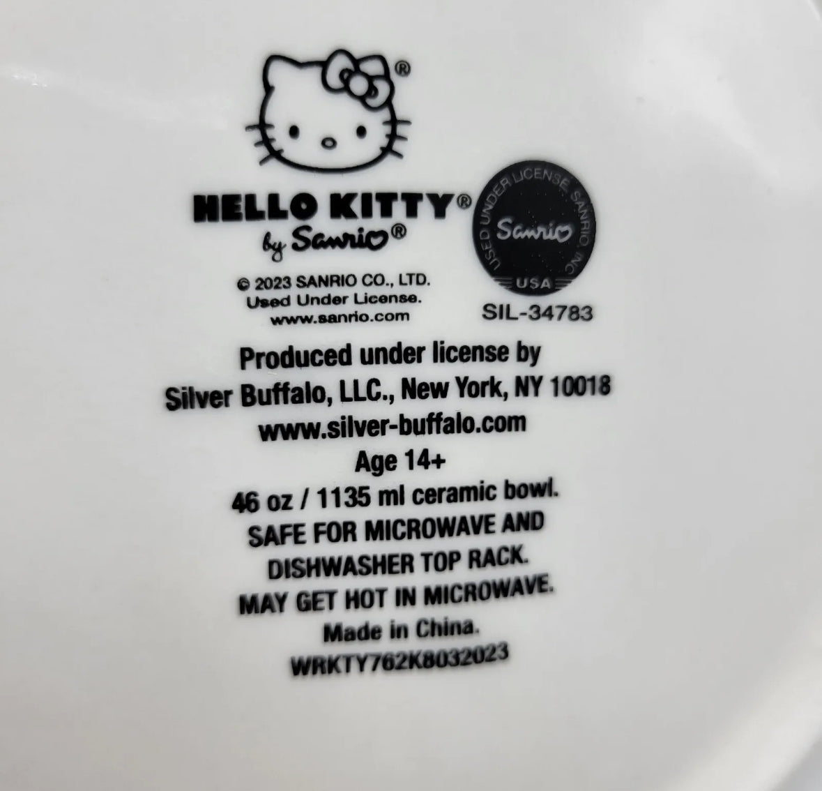 Hello Kitty by Sanrio Japan 9" Ceramic Bowl Cereal Pasta Noodle