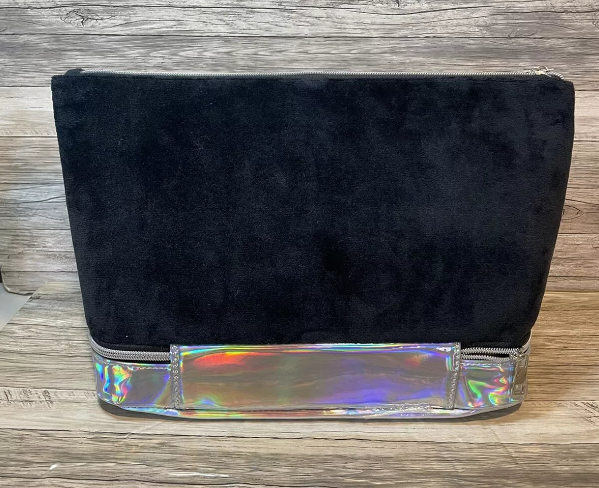 JUICY COUTURE Rhinestone Cosmetic Travel Makeup Bag Large Black Iridescent