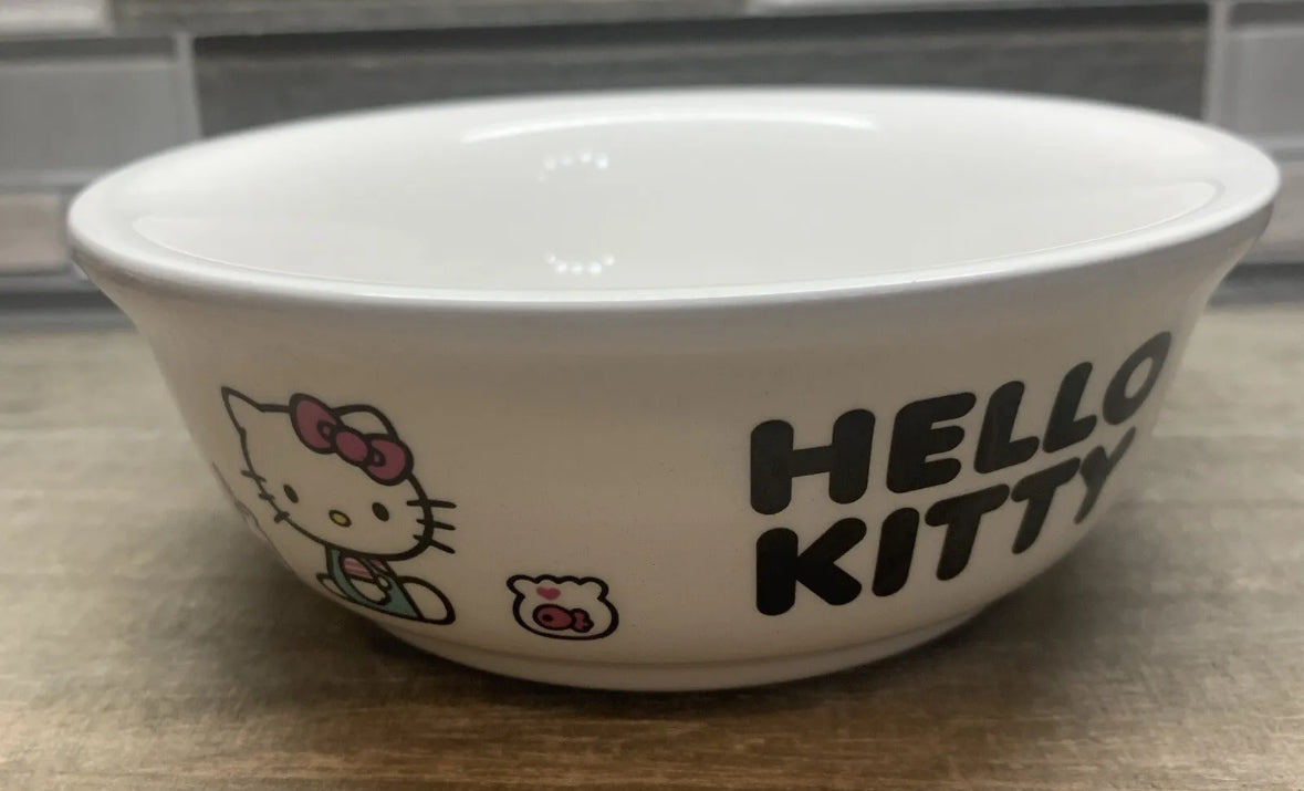 Hello Kitty Set Of 2 Ceramic White Pet Bowls Dog Cat Food Water 5" Bowl