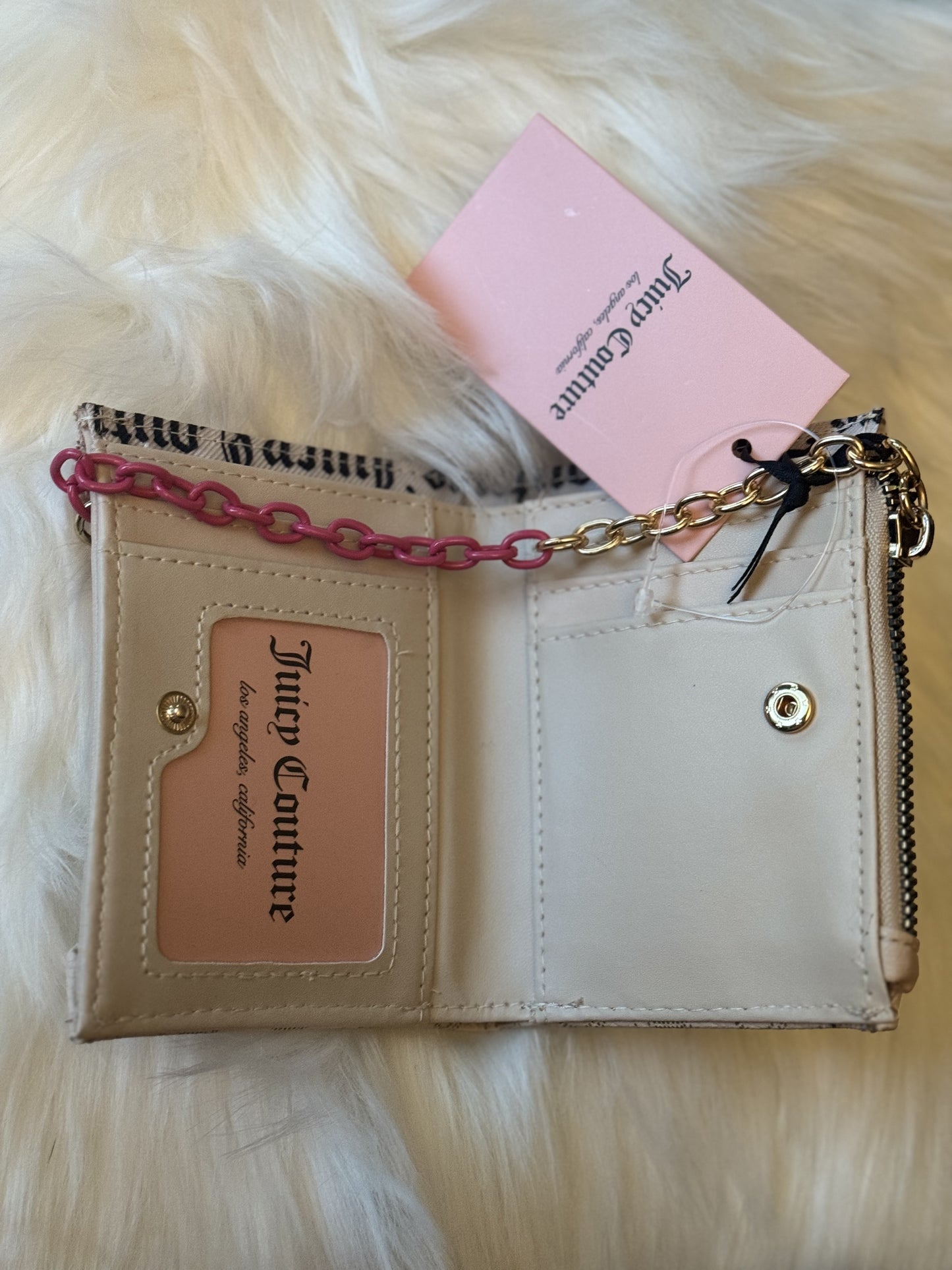 Juicy Couture Wallet w/ Pullout Card Case Cant Tame Her Bifold - Beige Sandstone