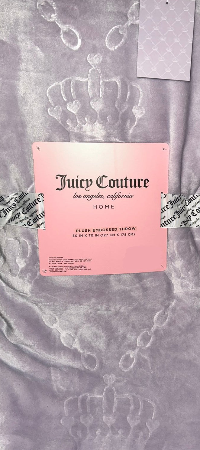 Juicy Couture Purple Crown Embossed Plush Throw Blanket