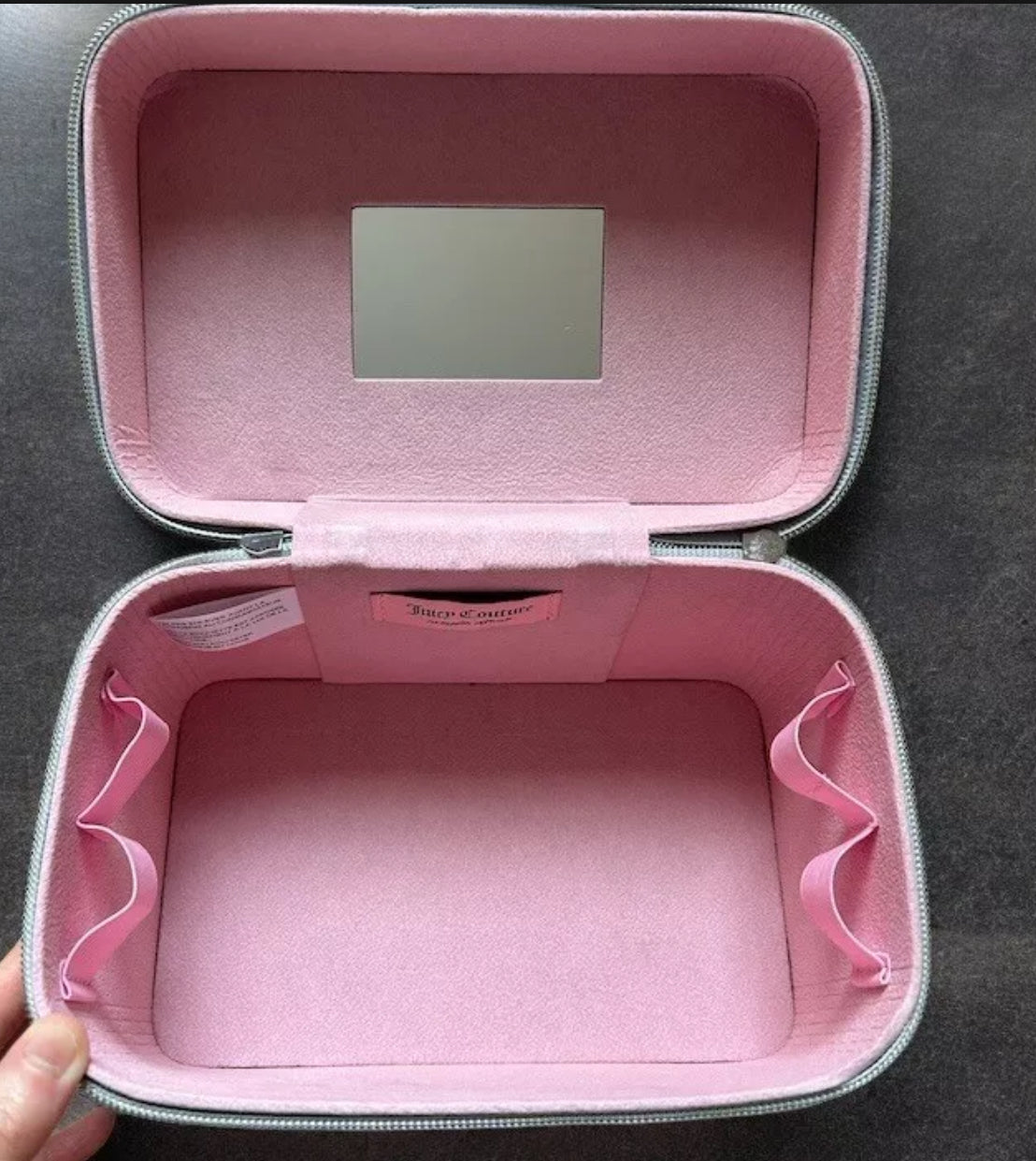 Juicy Couture Cosmetic Case With Built-in Mirror And Brush Holder Shining Silver