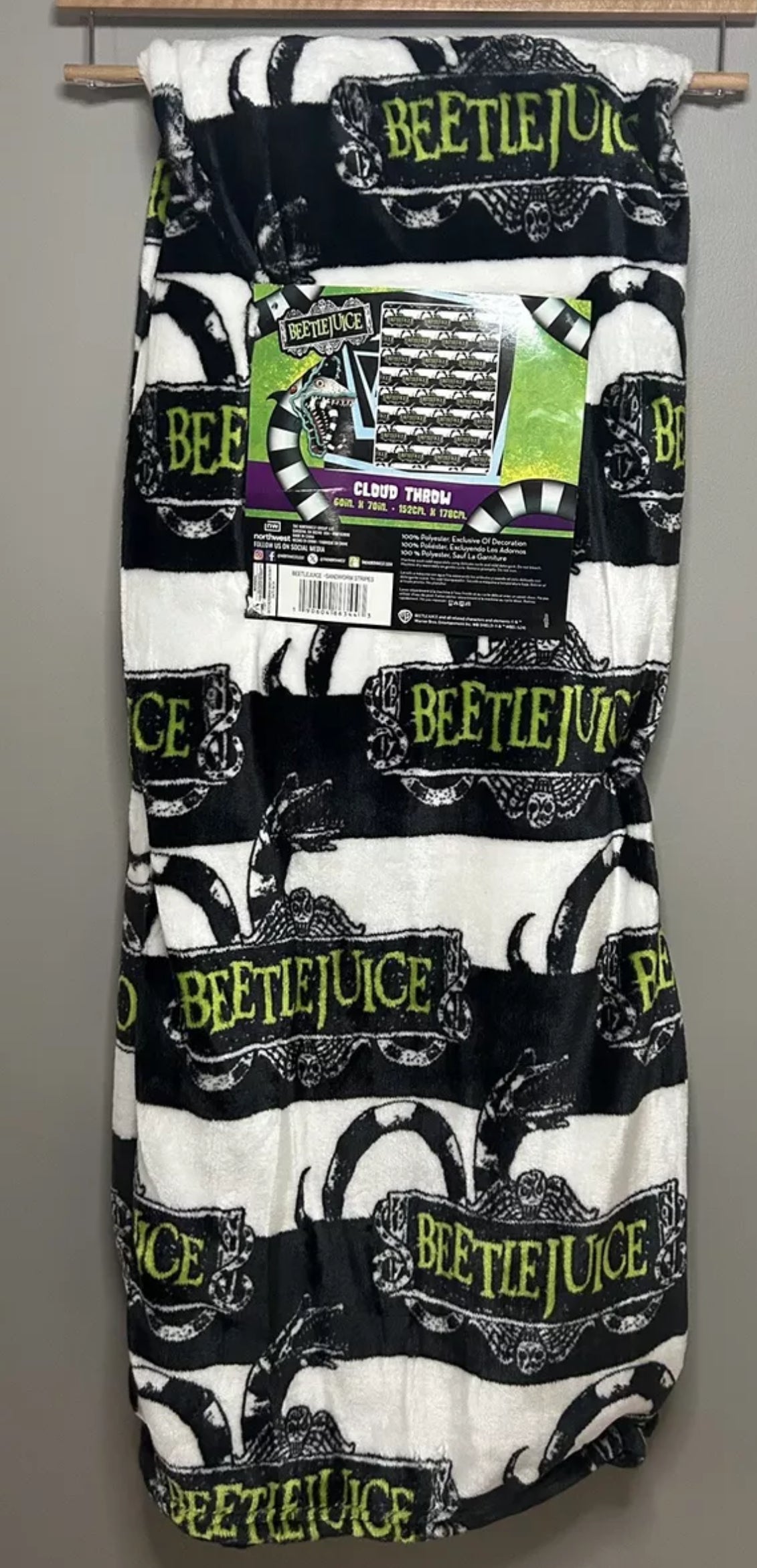 Beetlejuice Sandworms Stripes Halloween Cloud Throw Plush Blanket 60”x70”