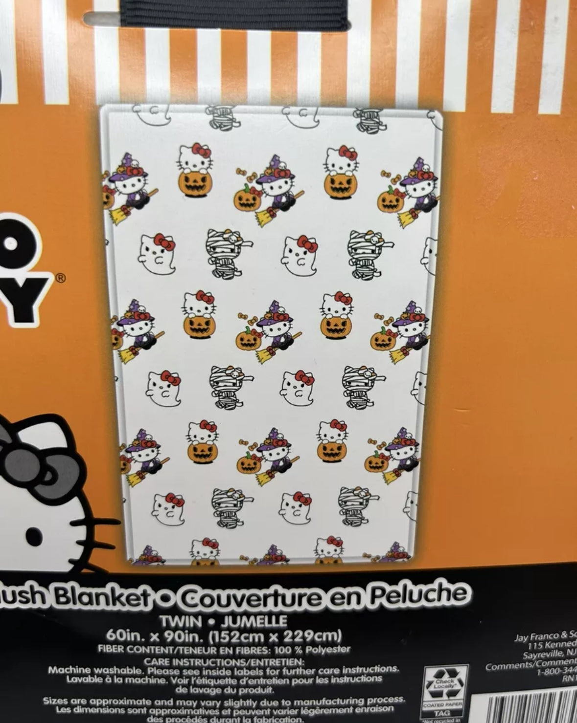 HELLO KITTY Halloween White TWIN Plush Blanket 60X90  Mummy Ghost Witch