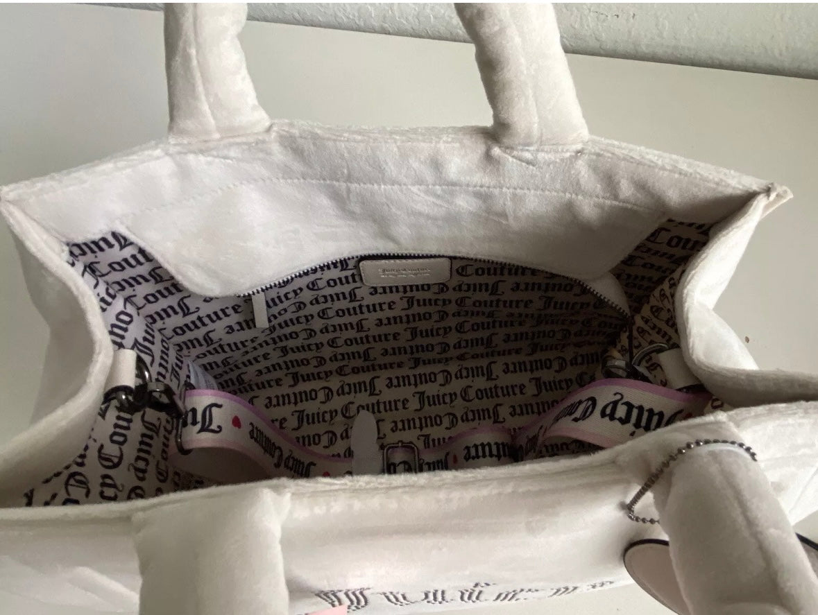 Juicy Couture Velour Angel Extra Spender Tote Bag Purse White Large