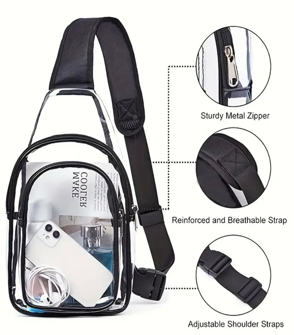 Transparent PVC Chest Bag, Waterproof Sling Backpack, Clear Crossbody Bag Stadium Approved For Sports Events, Concerts For Travel Use