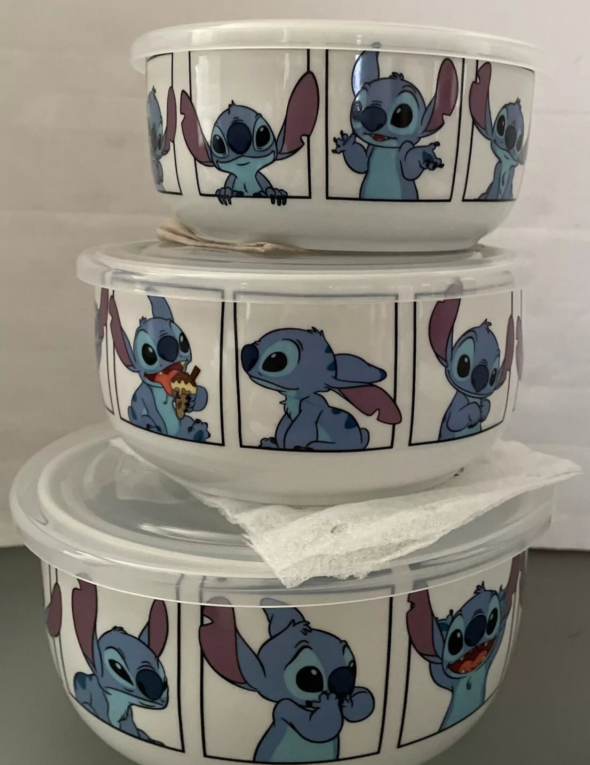 Disney Lilo & Stitch Ceramic Food Storage Bowls Containers Vented Lids Set Of 3