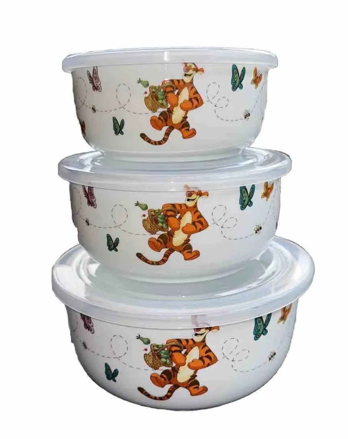 Disney  Winnie the Pooh Ceramic Food Storage Bowls Containers Vented Lids Set Of 2