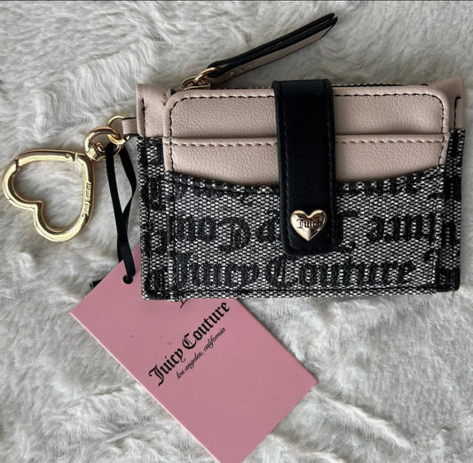 Juicy Couture Black~Beige/Sandstone Spring Fling Tab Elongated Card Case