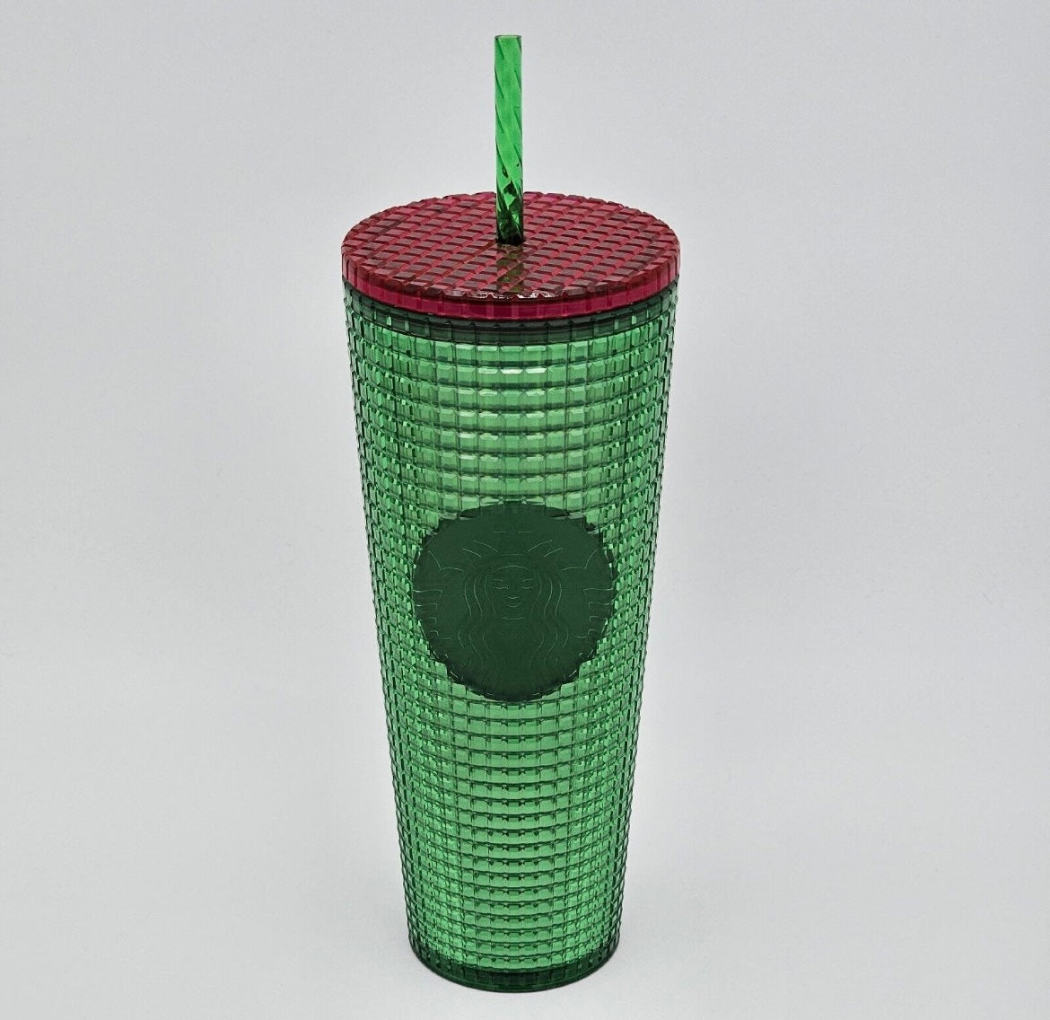 NEW Starbucks Spring WATERMELON GRID Green w Pink Lid 24oz Cold Cup tumbler