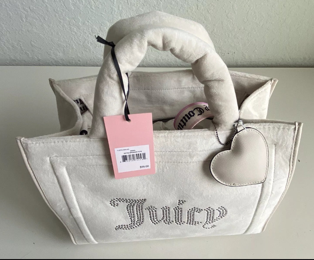 Juicy Couture Velour Angel Extra Spender Tote Bag Purse White Large