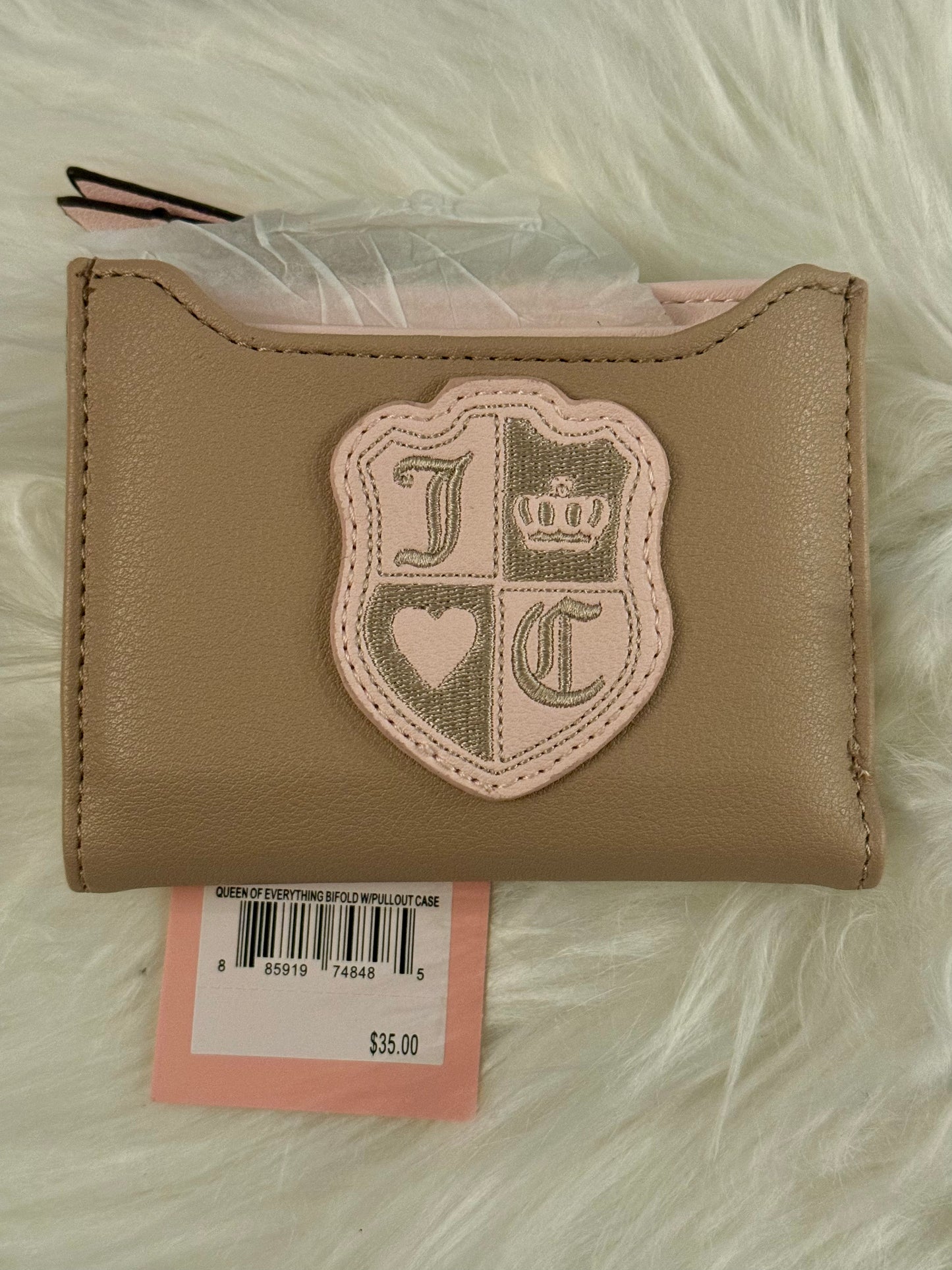 JUICY COUTURE Tan/ Pink Cafe Queen Of Everything Bifold Pullout Case Wallet