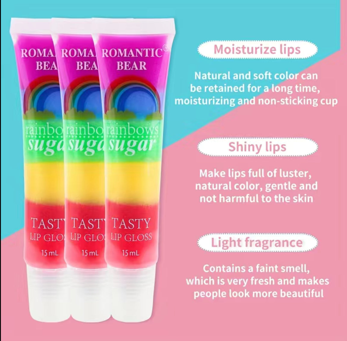 1 Pc Ultra-affordable Rainbow Lip Gloss Set, Multi-color Moisturizing Lip Gloss, Sweet Smell Non Sticky Long Lasting