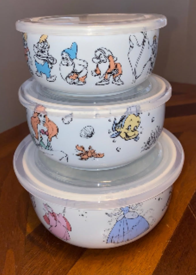 Disney Princess Storage Containers Sealed Lid Snow White Cinderella Ariel Set