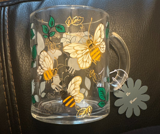 Seeds & Sunshine- 2 Sided Embossed Bee Mug - Clear & Yellow