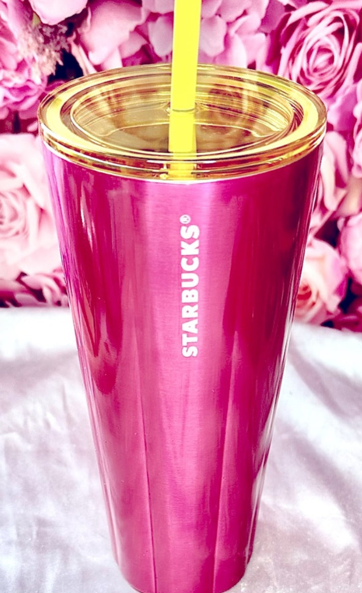 Starbucks Summer Stainless Steel Petunia Cold Cup Pink 24 Oz Fuchsia Lid