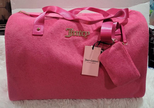 JUICY COUTURE  Pink Flash Terrycloth Weekender Duffle Bag Large