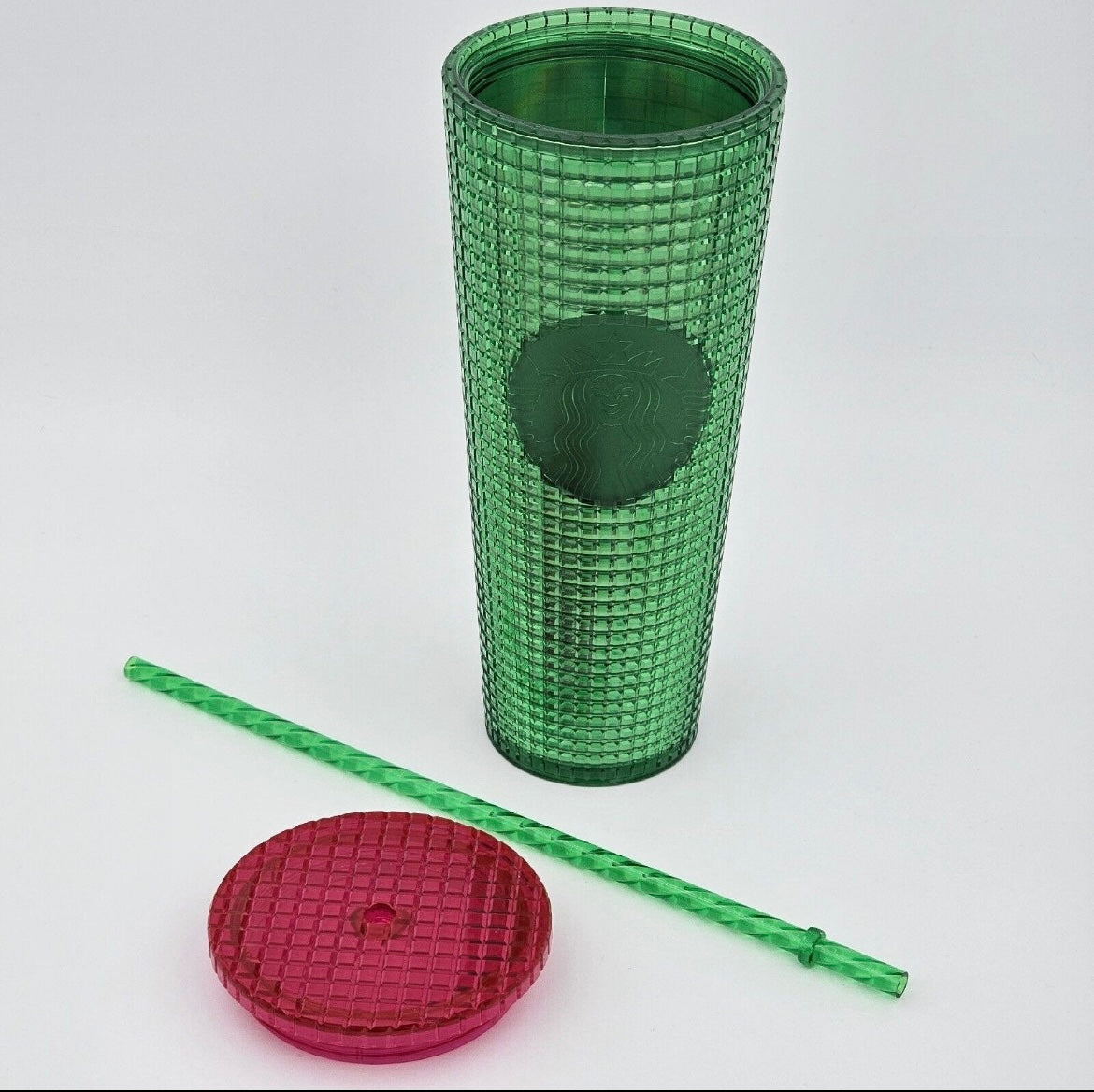 NEW Starbucks Spring WATERMELON GRID Green w Pink Lid 24oz Cold Cup tumbler