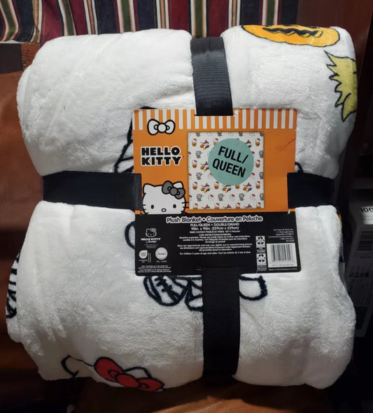 Hello Kitty Halloween Witch Mummy Ghost Pumpkin White 90 x 90" Queen Blanket