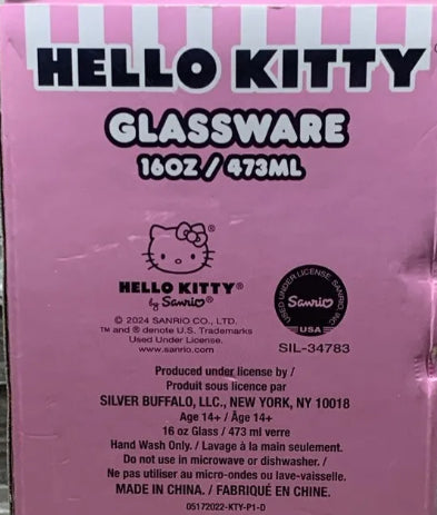 New Silver Buffalo & Sanrio Glitter Hello Kitty Cool Mom Clear 16 oz Glass