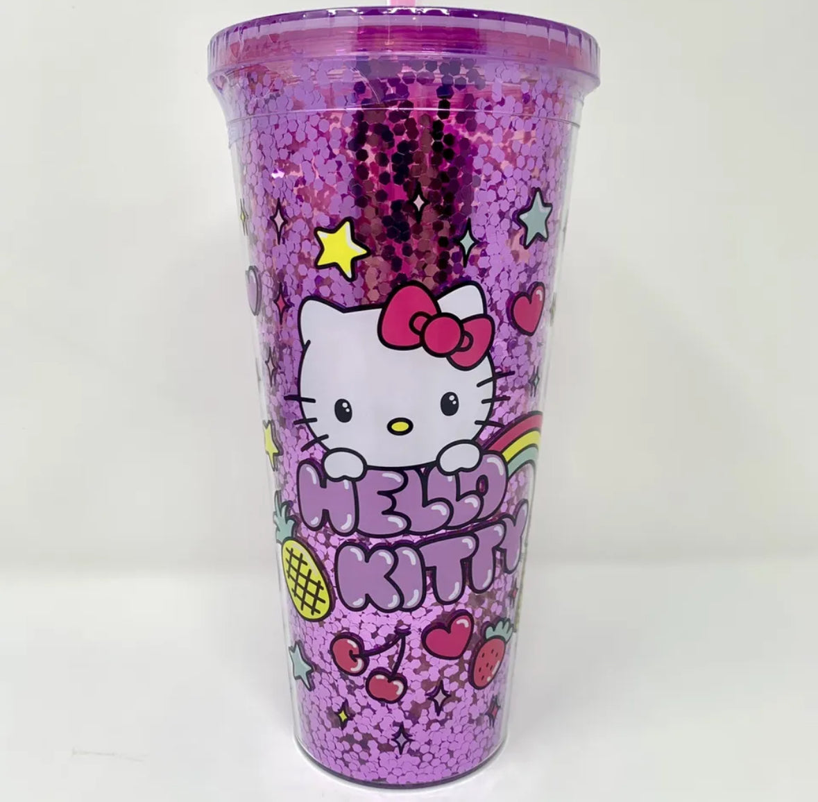 Hello Kitty Travel Tumbler With Straw Pink Confetti 32 oz