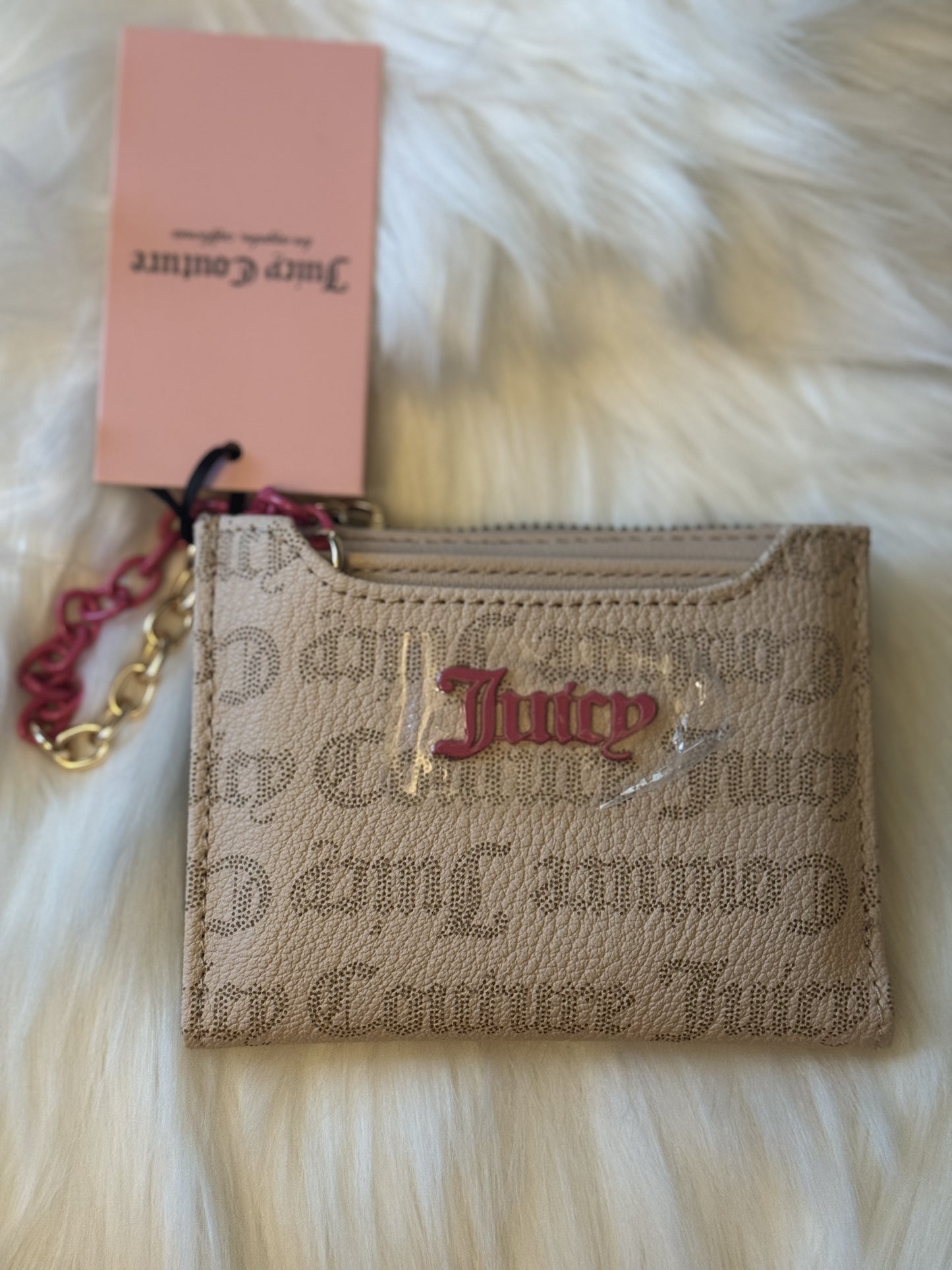 Juicy Couture Wallet w/ Pullout Card Case Cant Tame Her Bifold - Beige Sandstone