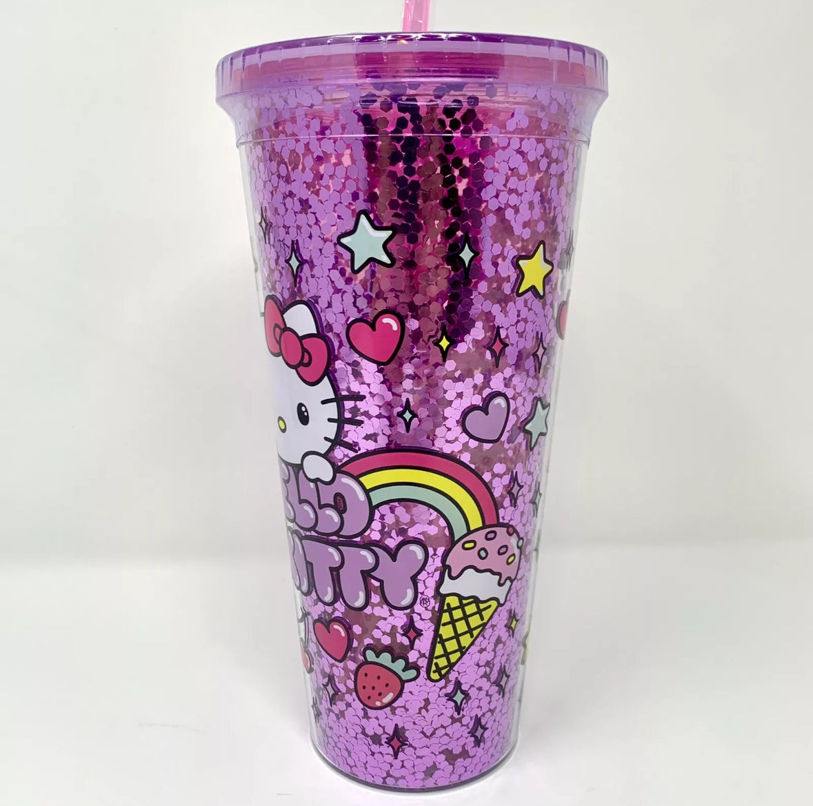 Hello Kitty Travel Tumbler With Straw Pink Confetti 32 oz