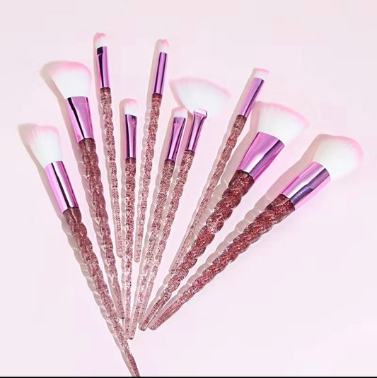 10Pcs Pro Makeup Brush Set-Pink Crystal