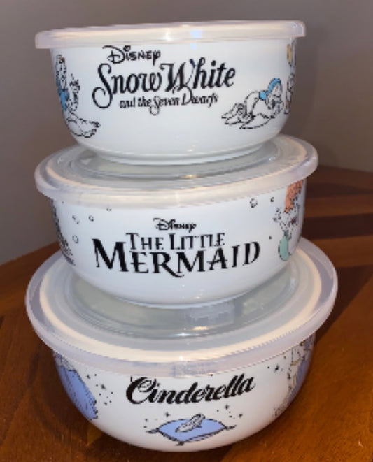 Disney Princess Storage Containers Sealed Lid Snow White Cinderella Ariel Set