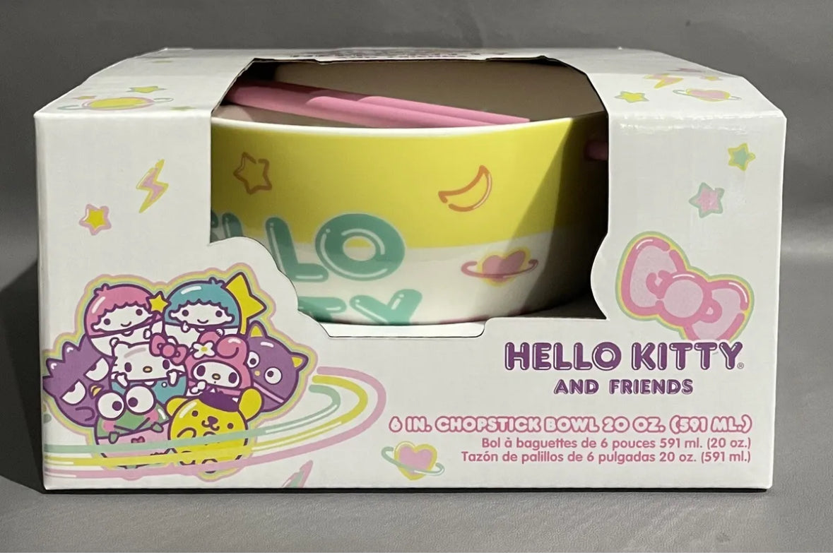 Hello Kitty And Friends Ramen Bowl W/ Chopsticks 20oz